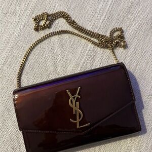 Saint Laurent Cassandre Uptown Patent Leather Envelope Wallet on a Chain.